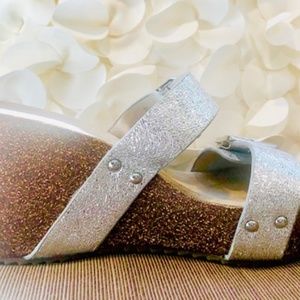 Silver Stressed Leather Platform Sandals